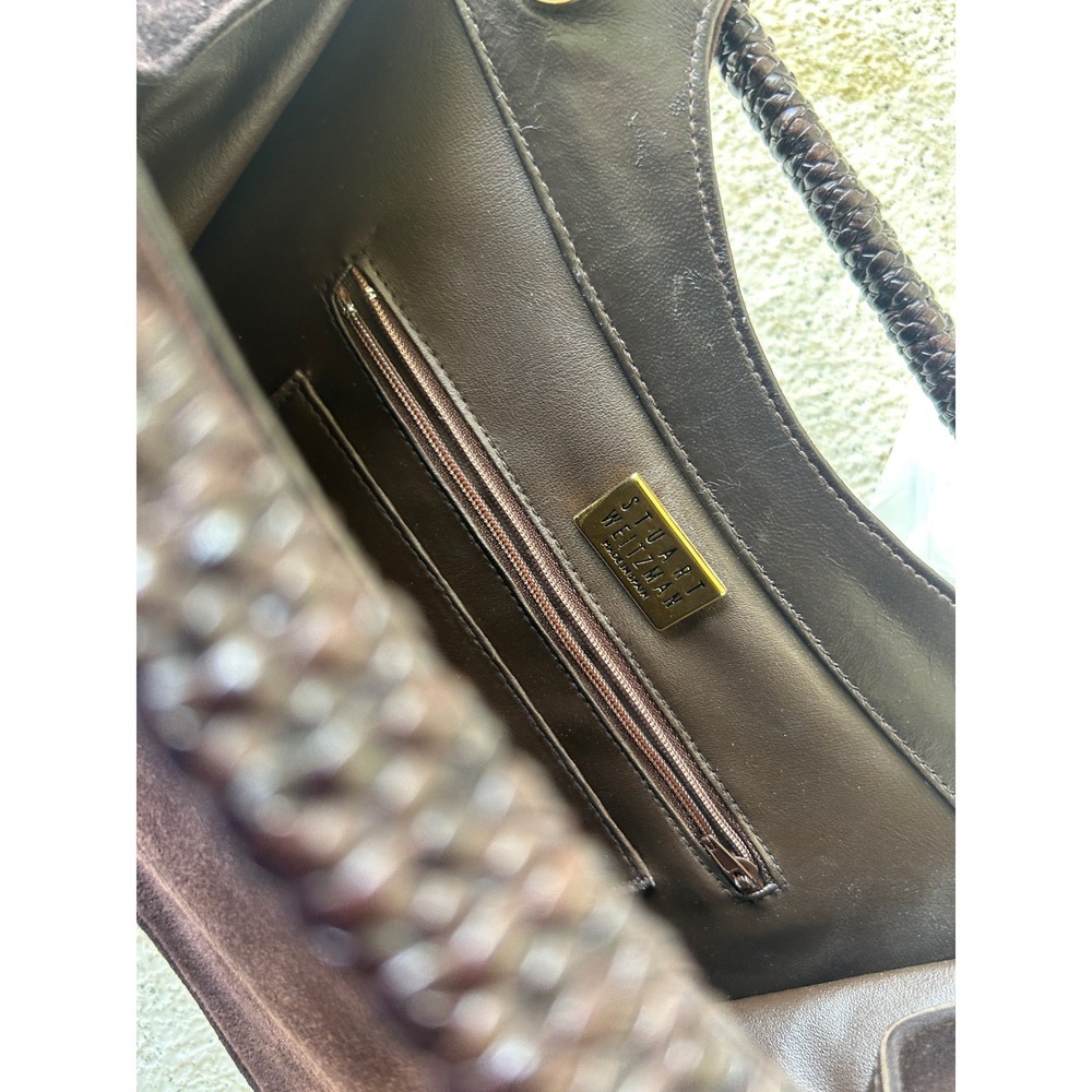 Stuart‎ Weitzman Handbag Women Brown Suede Woven Handle Vintage purse - Picture 8 of 14